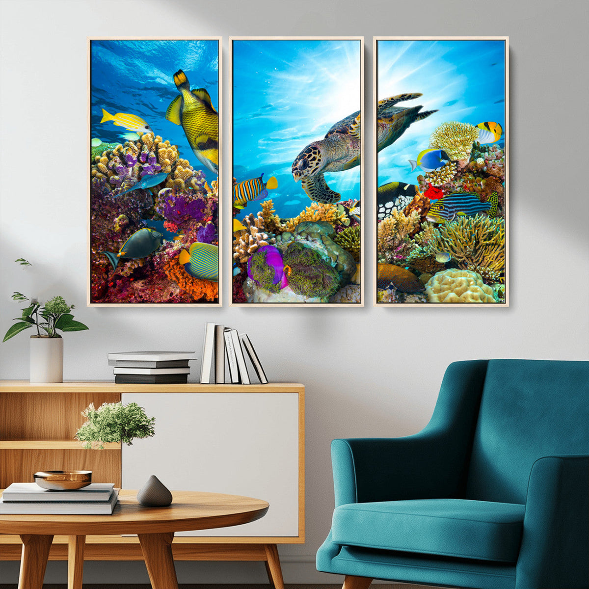 Colorful Coral Reef and Sea Life Turtle Canvas Print,
