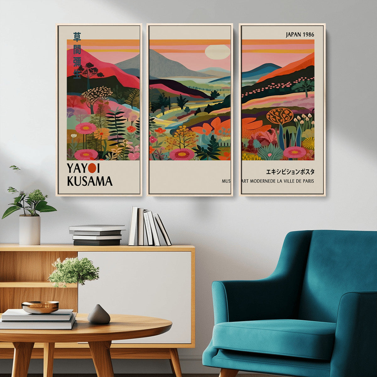 Yayoi Kusama Landscape Canvas Print, Vibrant Floral Mountain