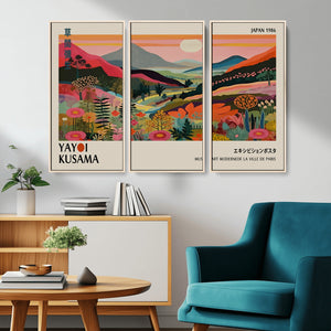 Yayoi Kusama Landscape Canvas Print, Vibrant Floral Mountain