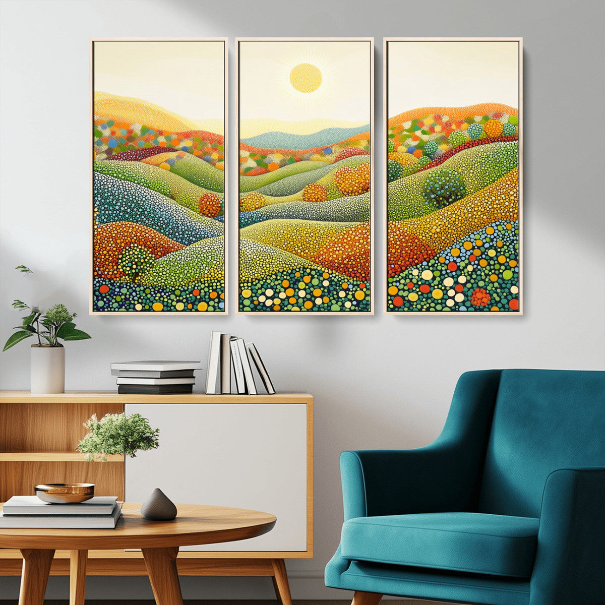 YAYOI KUSAMA Colorful Dot Art Landscape Canvas - Framed