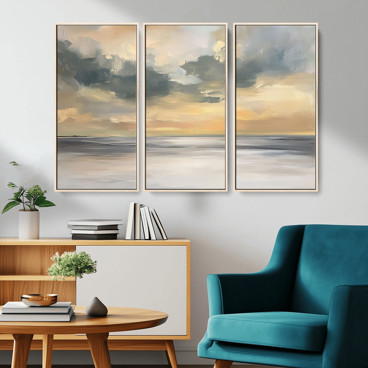 Modern Coastal Artwork with Vibrant Abstract Ocean Waves