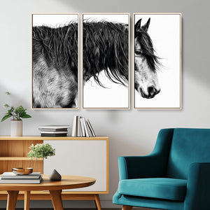 Majestic Horse Wall Art – Framed Black White Portrait Canvas