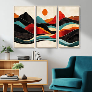 Western Wall Decor - Large Triptych Mountain Canvas - Boho