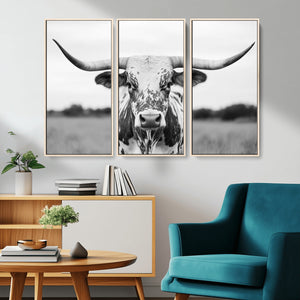Highland Cow Wall Art Canvas Print – Black and White Western