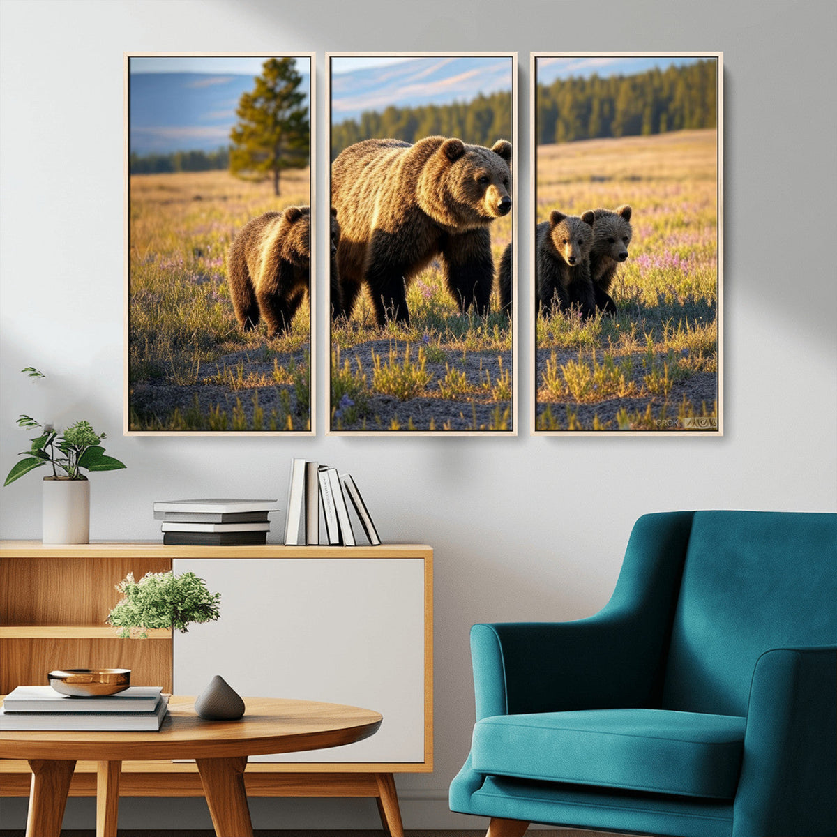 Grizzly Bear Family Wall Art Canvas Print – Majestic