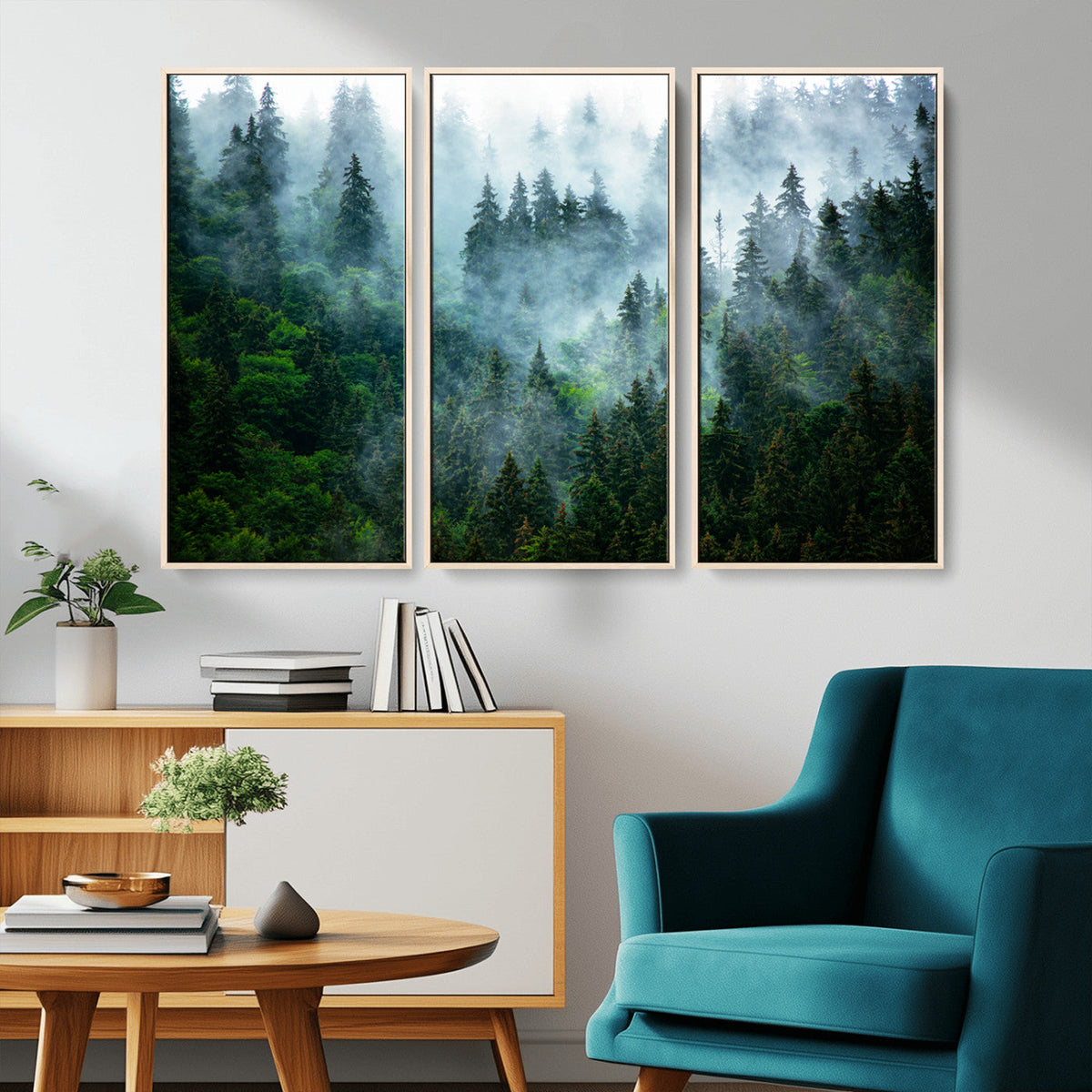 Misty Forest Wall Art Canvas Print – Framed Foggy Mountain