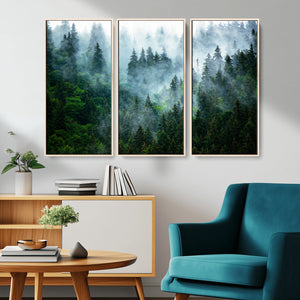Misty Forest Wall Art Canvas Print – Framed Foggy Mountain