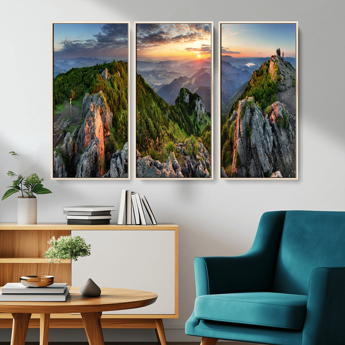 Mountain Sunset Panoramic Wall Art Canvas Print – Framed