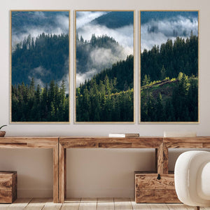 Misty Forest Wall Art Canvas Print – Pine Hills Foggy Trees