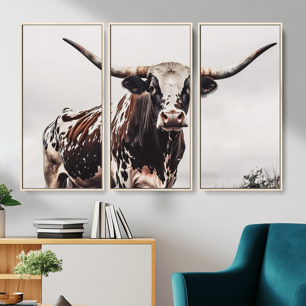 Texas Longhorn Wall Art Canvas Print – Framed Spotted Bull