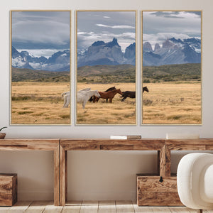 Grand Teton Park Wild Horses Wall Art Canvas Print – Framed