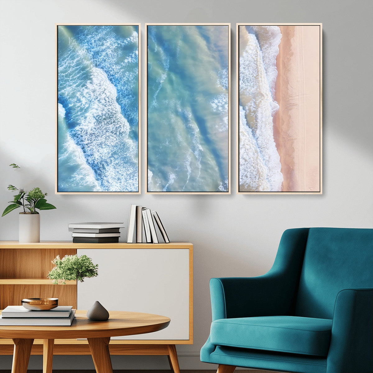 Aerial Ocean View Wall Art Canvas Print – Framed Soft Blue