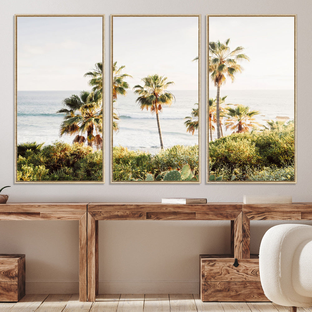 California Coast Palm Trees Wall Art Canvas Print – Framed