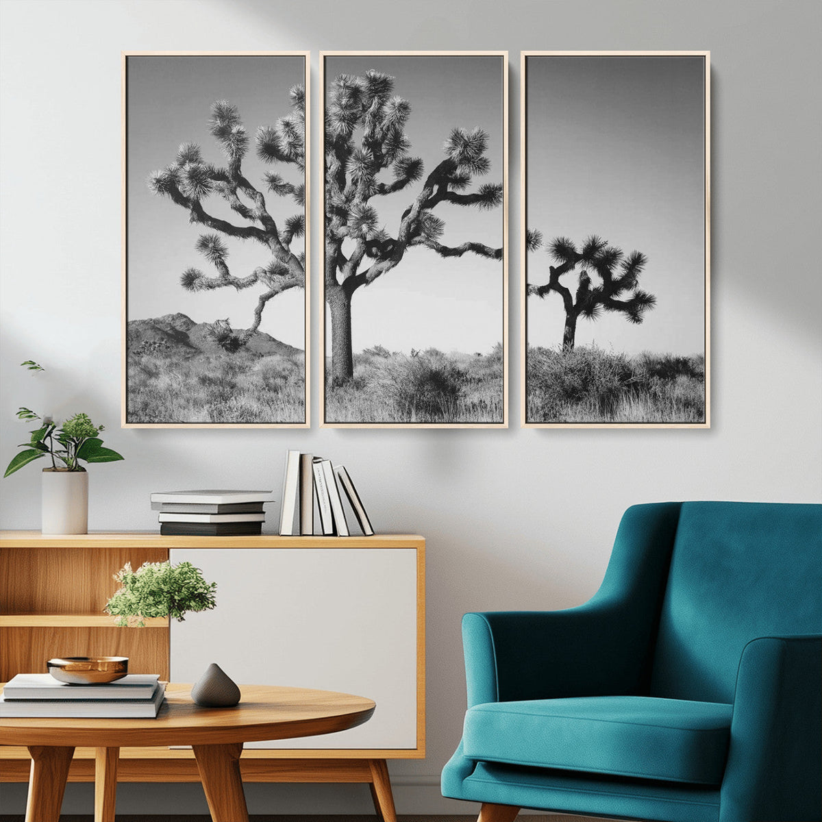 Joshua Tree Wall Art Canvas Print – Framed Monochrome Desert