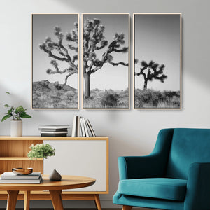 Joshua Tree Wall Art Canvas Print – Framed Monochrome Desert