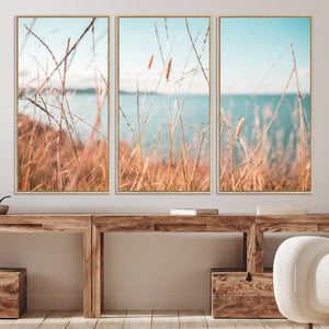 Coastal Grass Landscape Wall Art Canvas Print – Golden