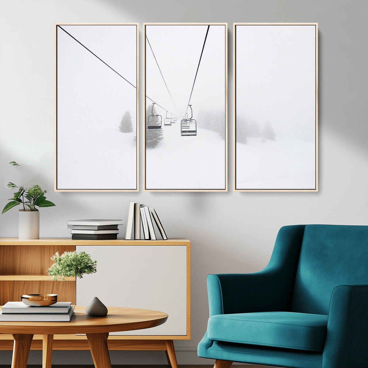 Ski Lift Wall Art Canvas Print – Snowy Alpine Landscape