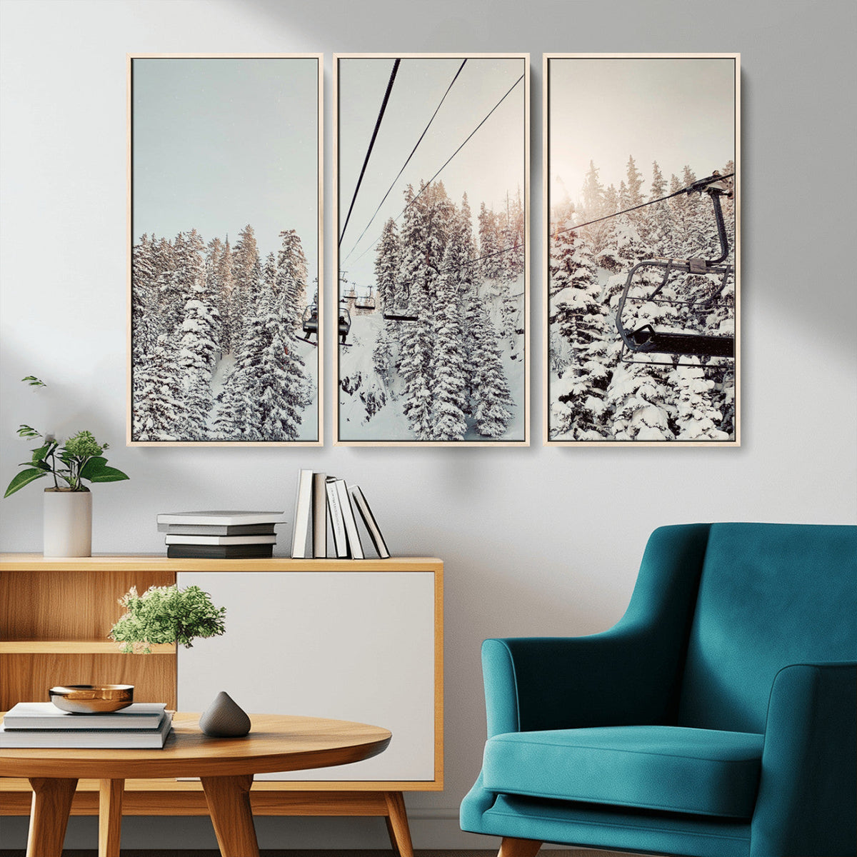 Frosty Pines Wall Art Canvas Print – Framed Cozy Cabin Ski