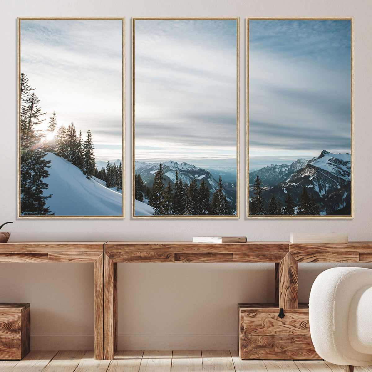 Snowy Mountain Wall Art Canvas Print – Frosty Peaks Alpine