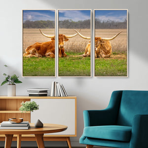 Texas Longhorn Pair Wall Art Canvas Print – Peaceful Rustic