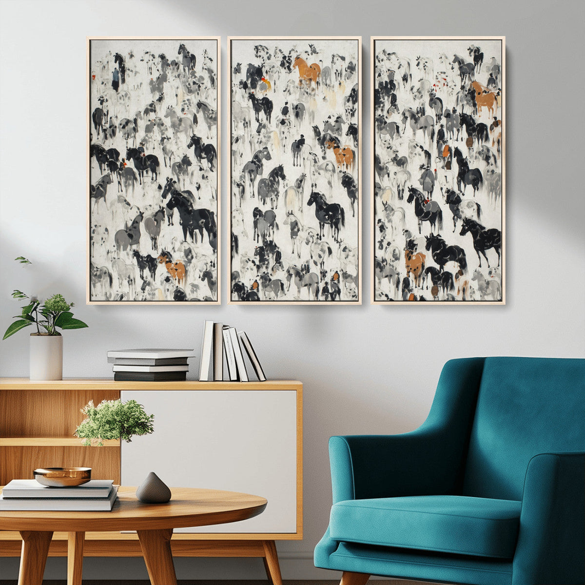 Wild Horse Stampede Wall Art Canvas Print – Monochrome