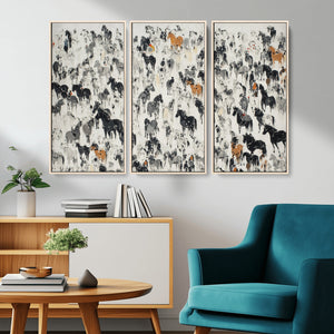 Wild Horse Stampede Wall Art Canvas Print – Monochrome