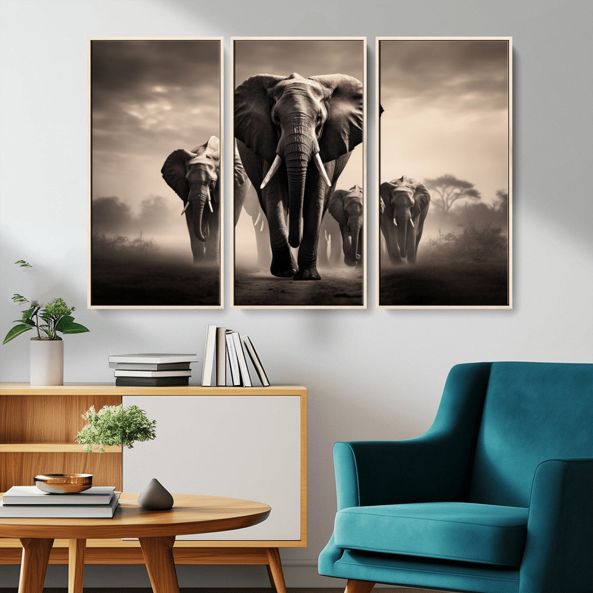 Elephant Family Wall Art Canvas Print, Framed Elephant Wall