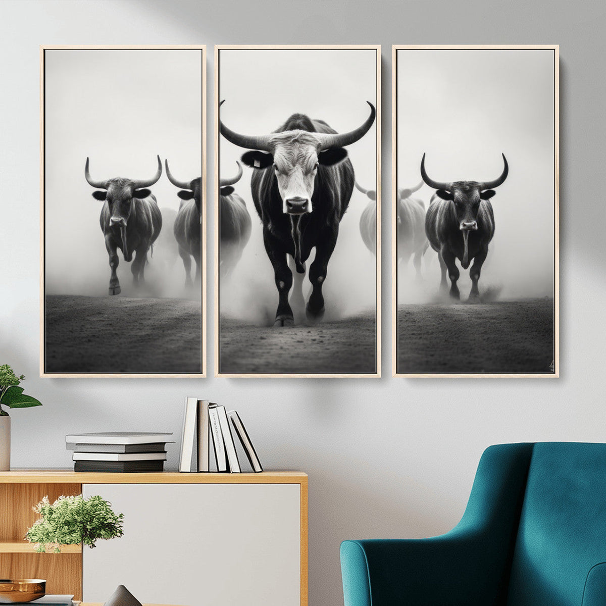 Texas Longhorn Wall Art Canvas Print, Framed Speckled Cow