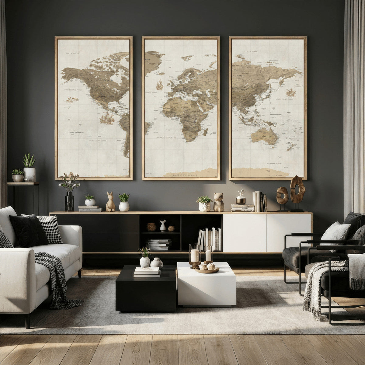 Detailed World Map Wall Art Canvas Print