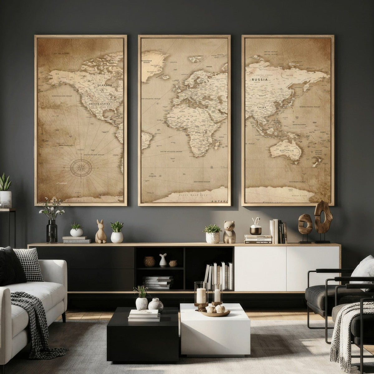 Colorful Watercolor World Map Canvas Wall Art – Framed