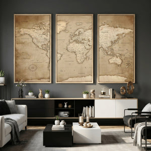 Colorful Watercolor World Map Canvas Wall Art – Framed
