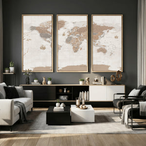 Framed Large World Map Canvas Print for Office Decor