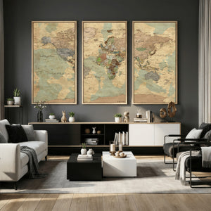 Vintage World Map Wall Art | Ready to Hang and Framed