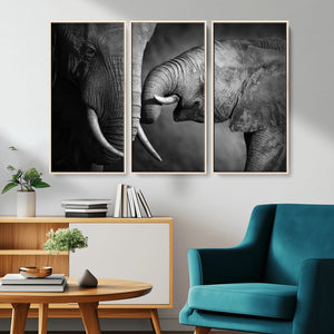 Elephant Family Wall Art Canvas, Framed Elephant Family