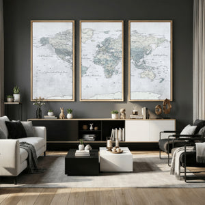 Push Pin World Map Canvas Print - Detailed Vintage World Map