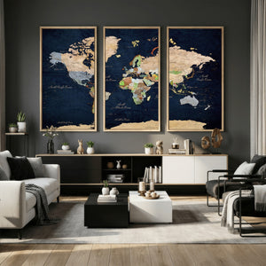 Minimalist World Map Canvas Wall Art - Watercolor Blue and