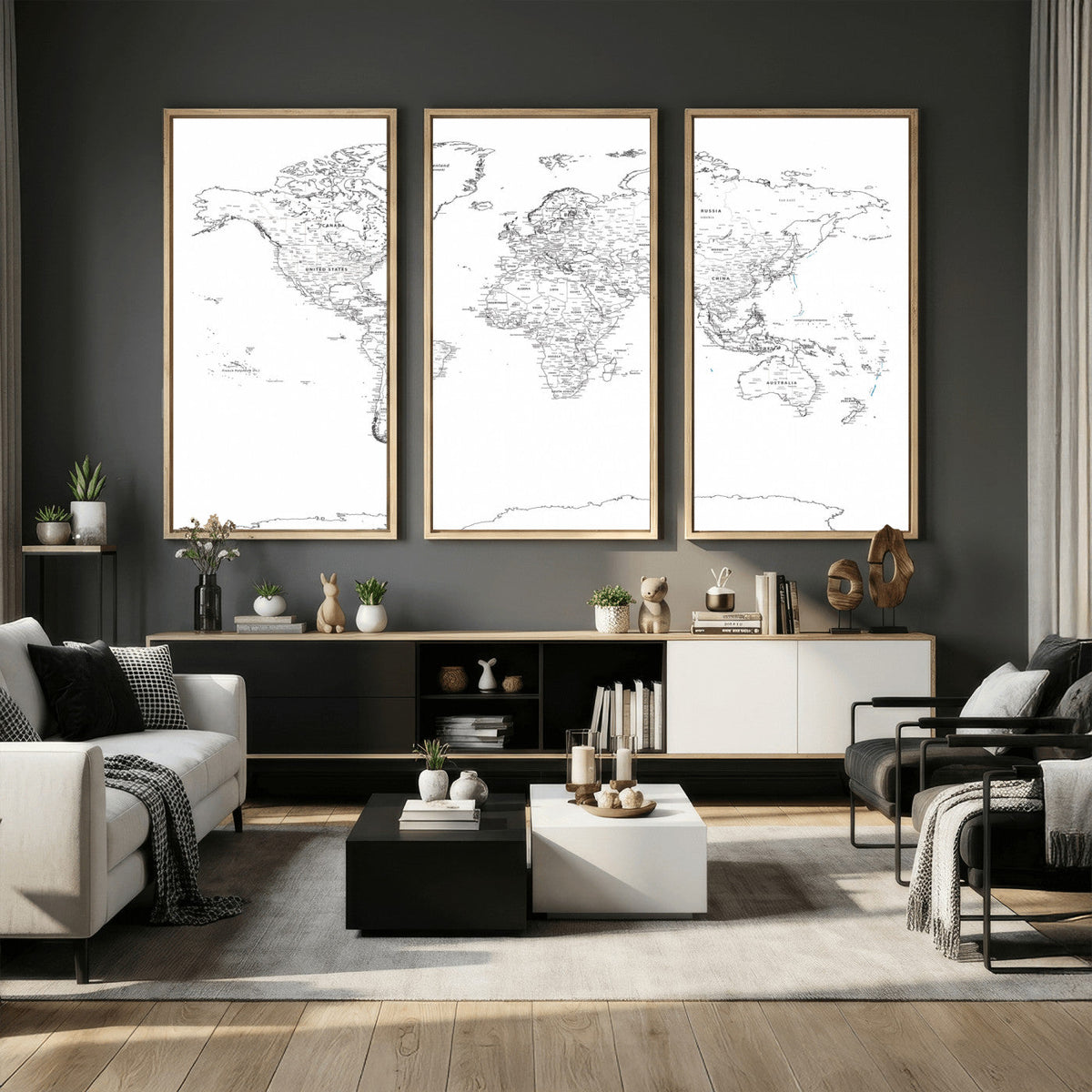 World Map Canvas Print – Framed Modern Detailed Map of the