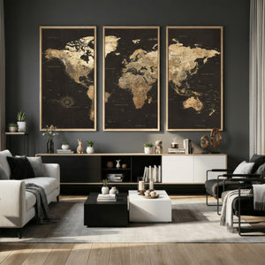 Framed World Map with Pin Canvas Print – Detailed World Map