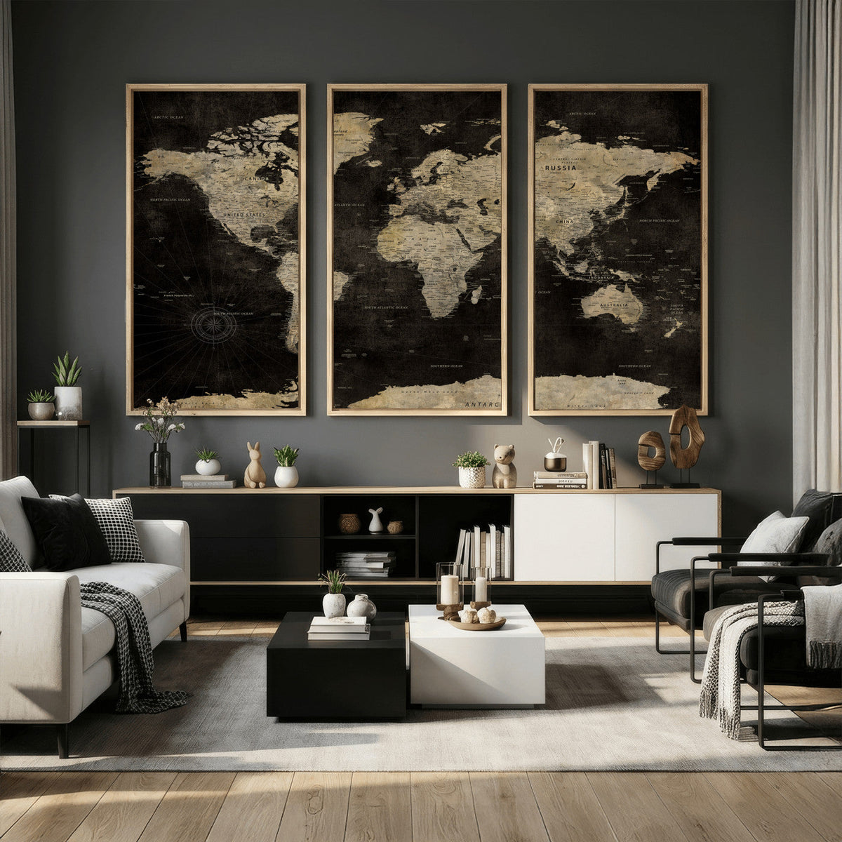 Push Pin World Map Canvas Wall Art Print, Interactive Travel