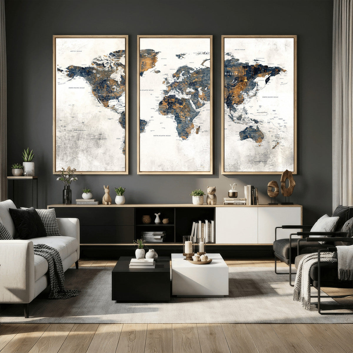 World Map Wall Art Canvas Print for Office Wall Decor