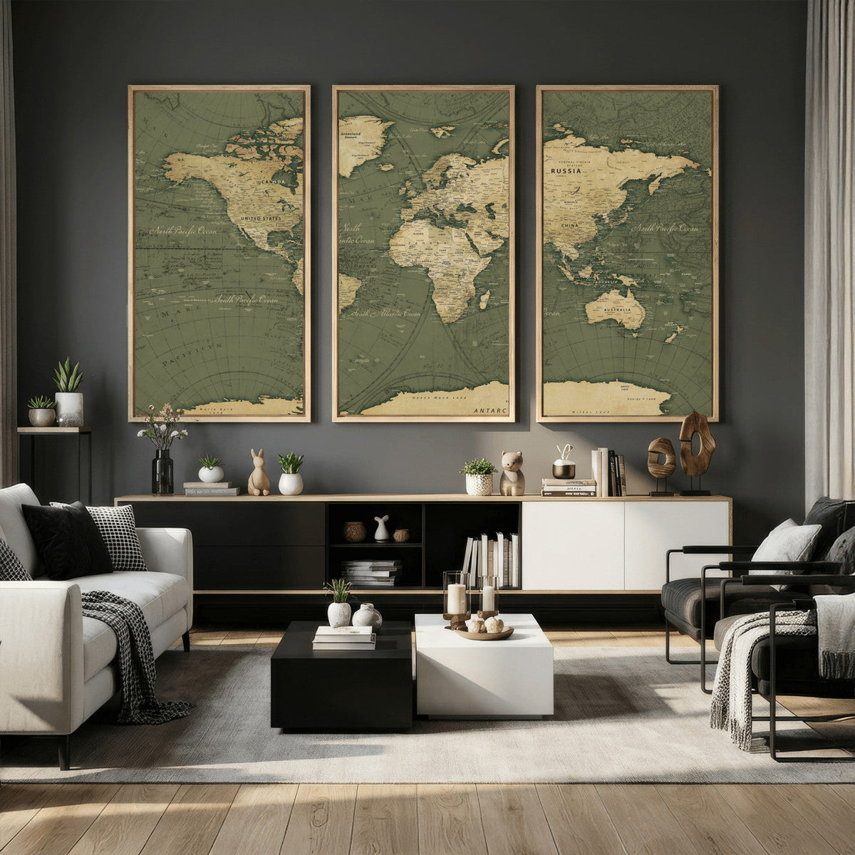 Large World Map Canvas Wall Art Print for Study Room Decor -