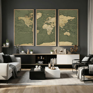 Large World Map Canvas Wall Art Print for Study Room Decor -