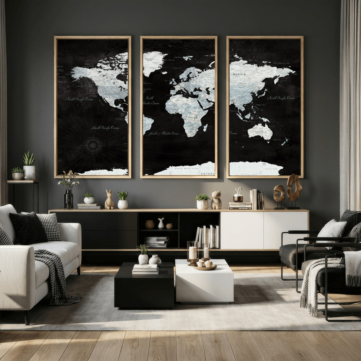 World Map Canvas Print – Framed Push Pin Wall Art, Color
