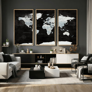 World Map Canvas Print – Framed Push Pin Wall Art, Color