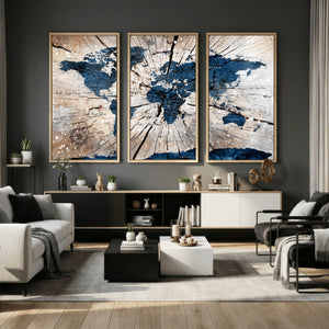 Rustic World Map Canvas Print – Framed Wall Art for Couples,