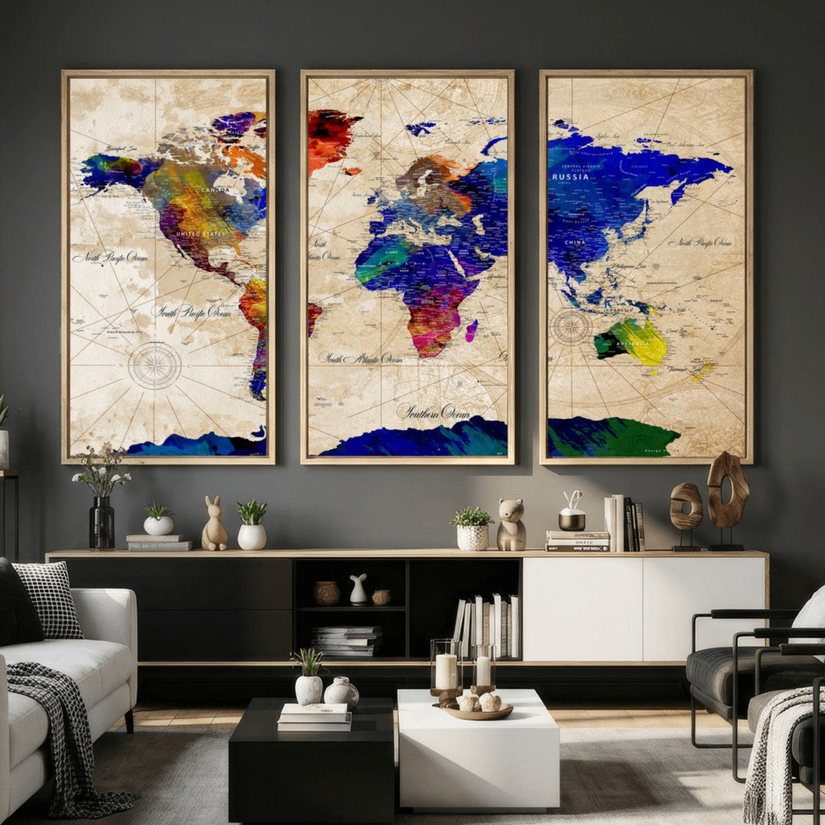 Watercolor World Map Canvas Print – Framed Wall Art for