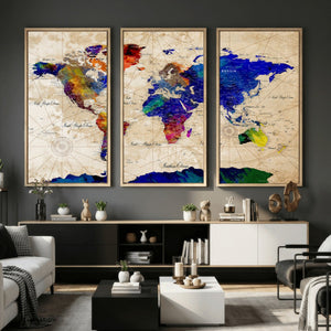 Watercolor World Map Canvas Print – Framed Wall Art for