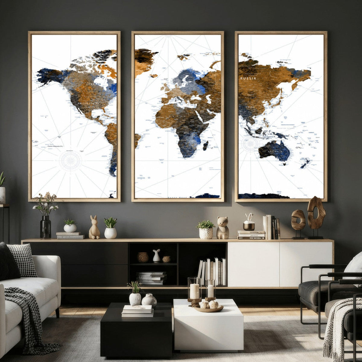 Colorful Watercolor World Map Canvas Wall Art – Framed