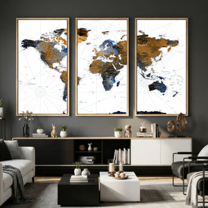 Colorful Watercolor World Map Canvas Wall Art – Framed