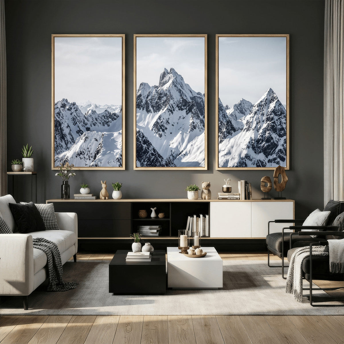 Snowy Mountain Range Canvas Print, Alpine Peaks Landscape